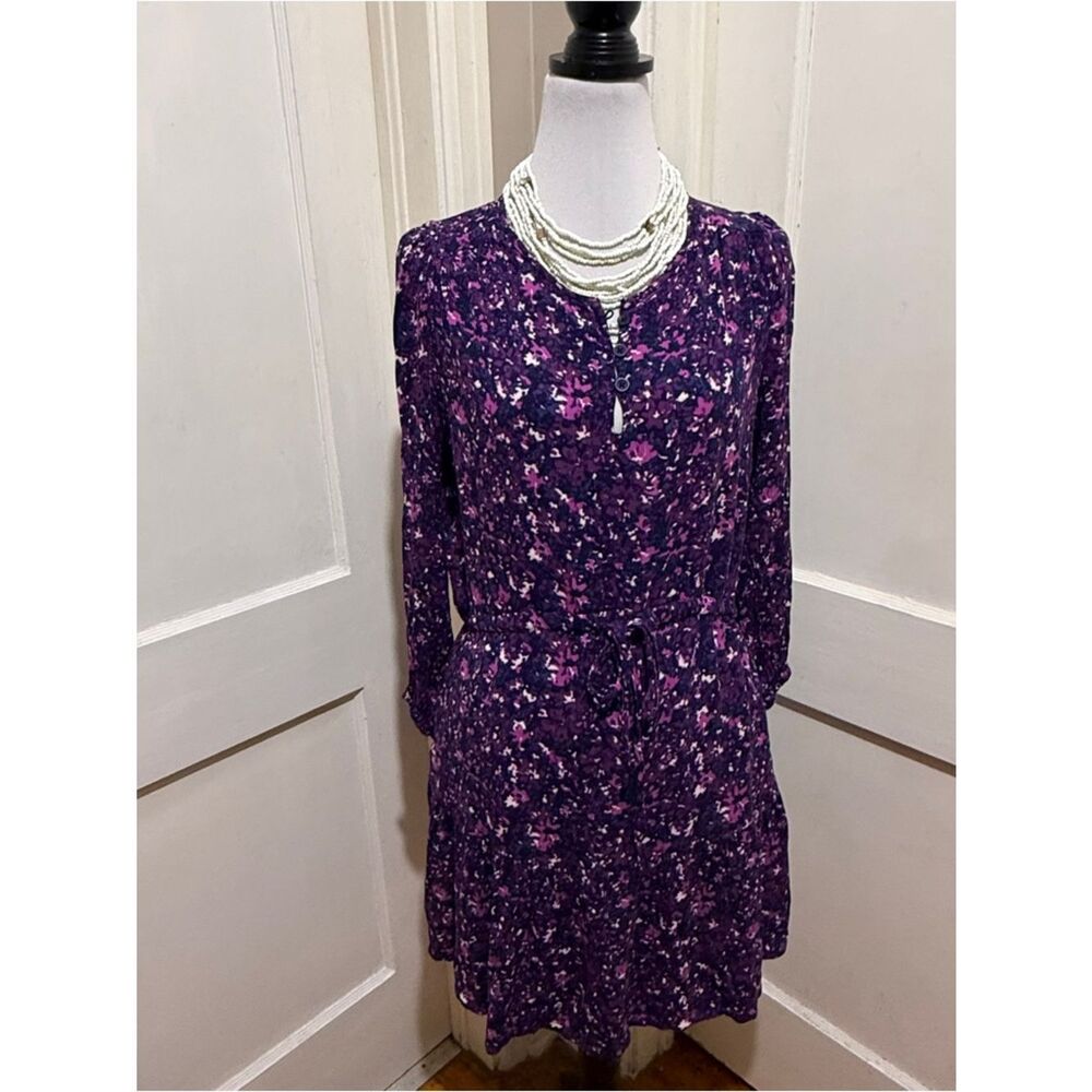 Buffalo Purple Floral Long-Sleeve Drawstring Dress